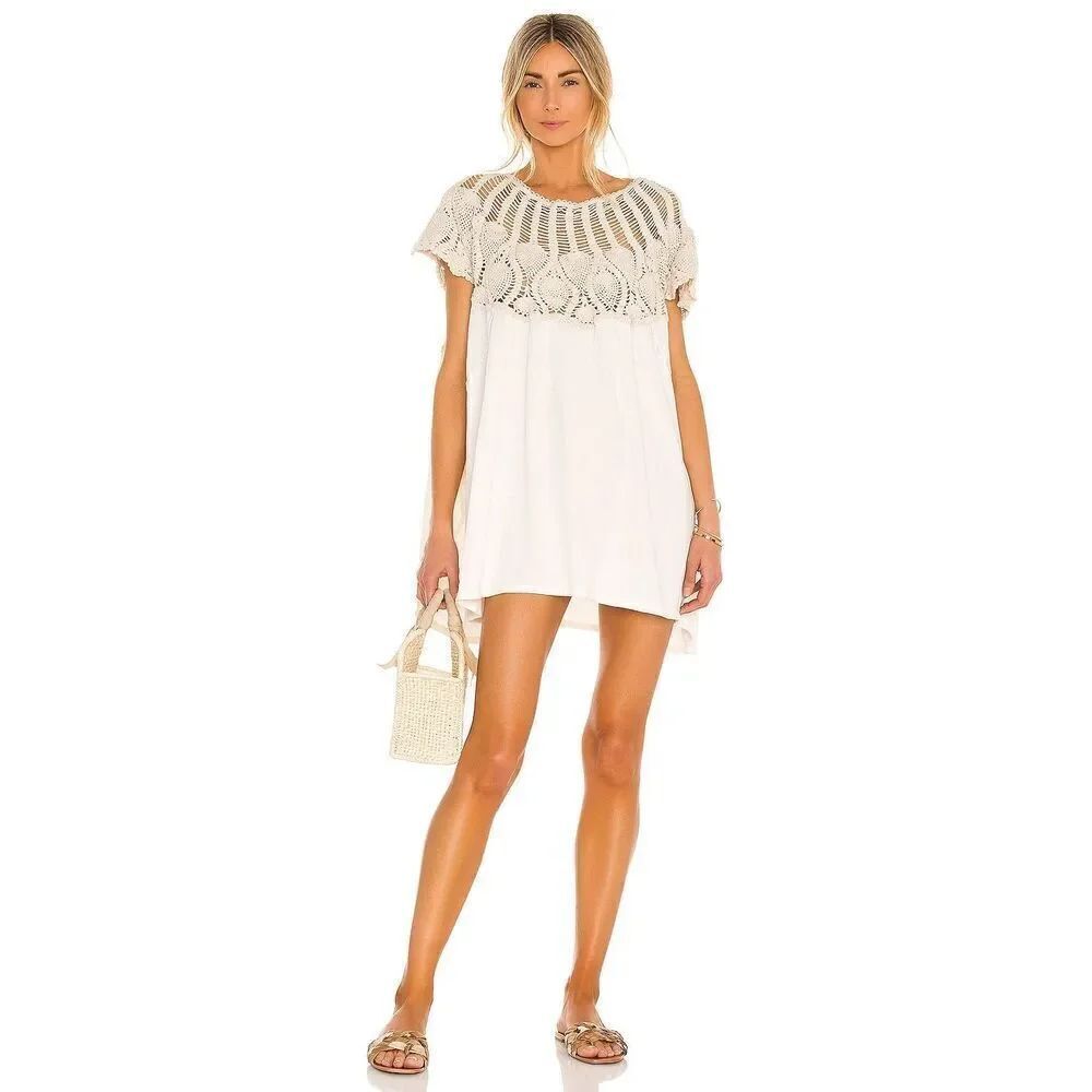Free People Sweet Sun Tunic Ivory Crocheted Lace XS NEW